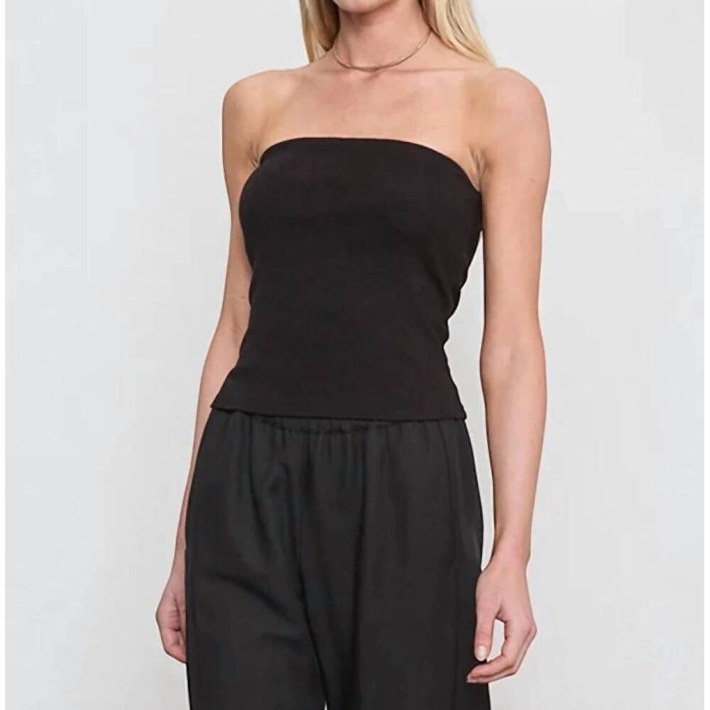 NEW ENZA COSTA cotton rib bandeau top in black